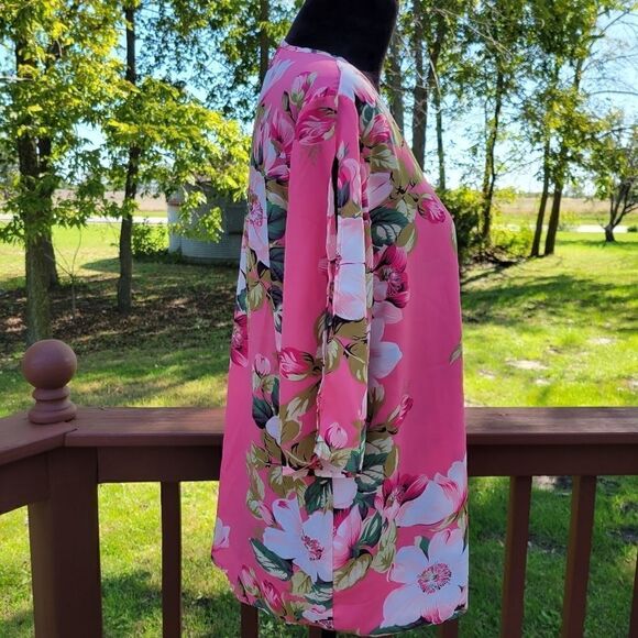 Iman   Ladies Pink Multicolor Floral Wrap Blouse, sz Large - Picture 3 of 14